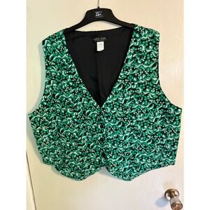 Saddle River‎ Vest Shamrock Print Button Front Sleeveless 2X Unisex